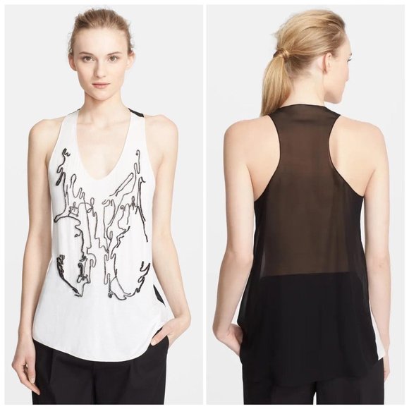 Robert Rodriguez Tops - Robert Rodriguez Beaded Sheer Racerback Tank Top